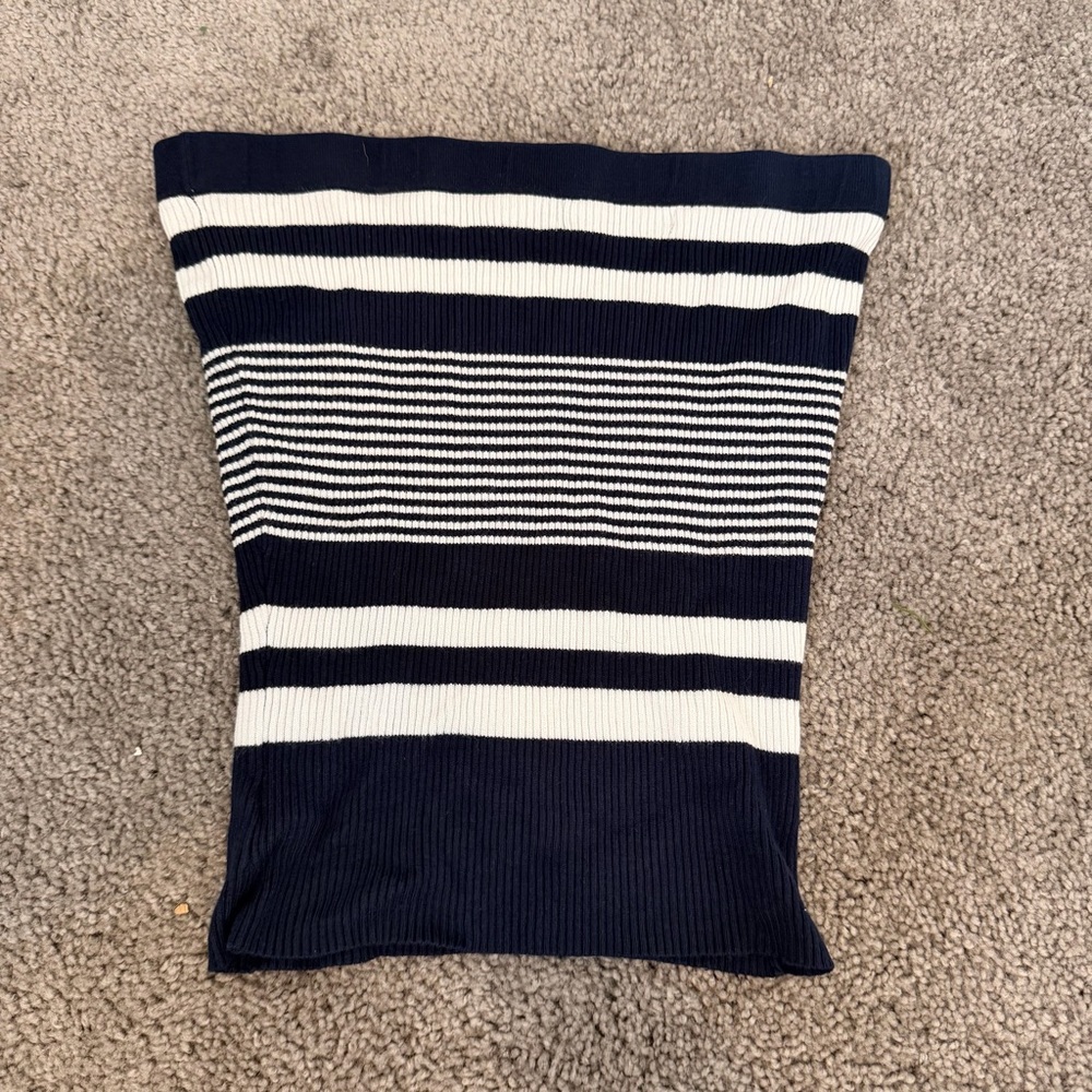 Navy and White Striped Crop Top medium